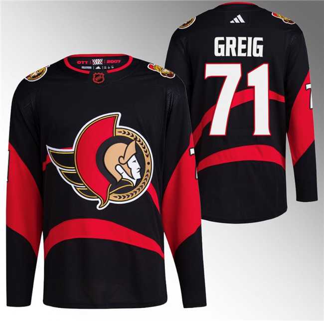 Mens Ottawa Senators #71 Ridly Greig Black Reverse Retro Stitched Jersey